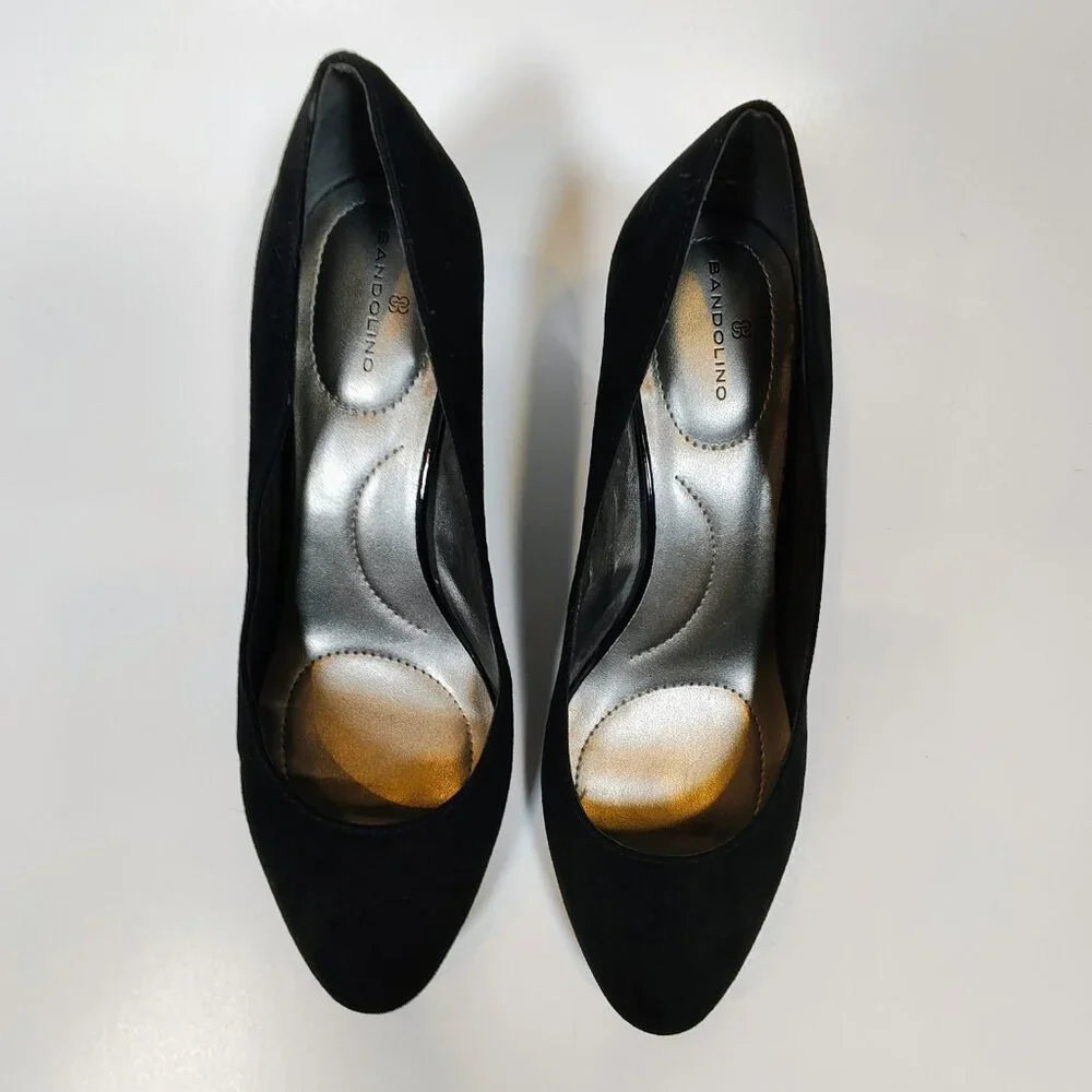Bandolino Women's 8M Black‎ Suede Chunky Heel Pumps